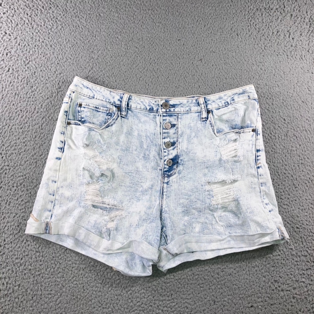 Time and Tru Denim Shorts Womens 18 Blue Acid Wash High Rise Retro Button Fly